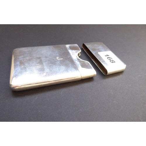 168 - A hallmarked card case of rectangular form with rounded corners, initial engraved 'J', marks rubbed,... 