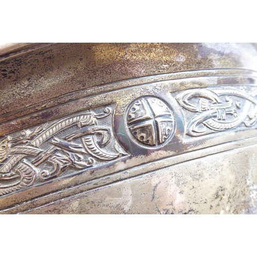 184 - A hallmarked silver two-handled pedestal bowl decorated with a Celtic-style band below the averted r... 