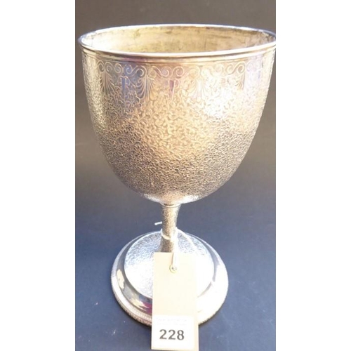 228 - A large 19th century ecclesiastical-style silver-plated chalice, the top border with a running guill... 