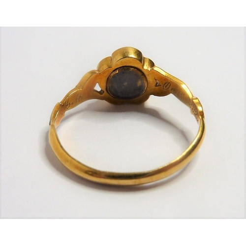 245 - An early Victorian enamel, diamond-set and 18-carat yellow-gold mourning ring; the central black-ena... 