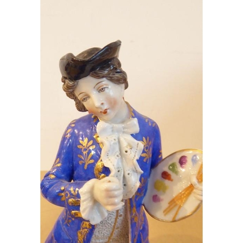 25 - A pair of late 19th century hand-decorated continental porcelain figures; the lady with hair tied up... 