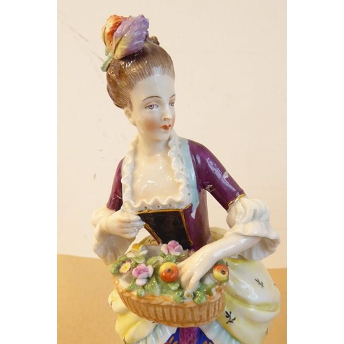 25 - A pair of late 19th century hand-decorated continental porcelain figures; the lady with hair tied up... 