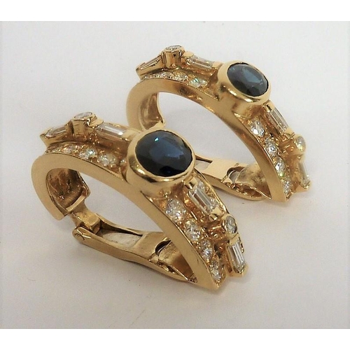 254 - A fine quality large pair of 18-carat gold, sapphire and diamond earrings (The cost of UK postage vi... 