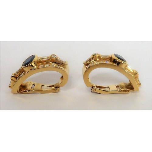 254 - A fine quality large pair of 18-carat gold, sapphire and diamond earrings (The cost of UK postage vi... 