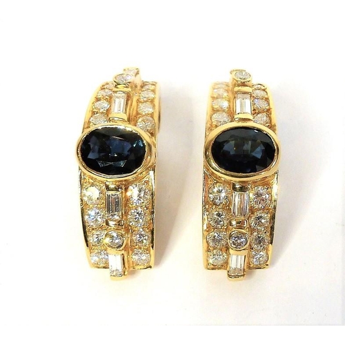 254 - A fine quality large pair of 18-carat gold, sapphire and diamond earrings (The cost of UK postage vi... 