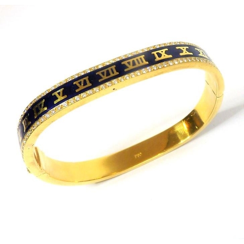 273 - A fine quality heavy 18-carat gold, enamel and diamond set bangle set with over 100 diamonds (The co... 