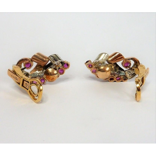 299 - A pair of gold, ruby and diamond earrings (The cost of UK postage via Royal Mail Special Delivery fo... 