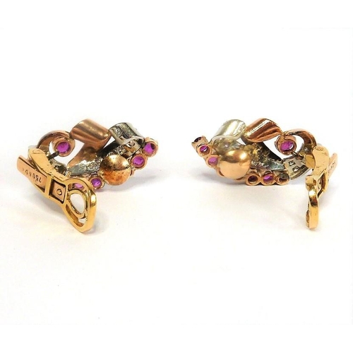 299 - A pair of gold, ruby and diamond earrings (The cost of UK postage via Royal Mail Special Delivery fo... 