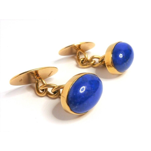 306 - A pair of oval lapis lazuli collet and 18-carat yellow-gold plaque cufflinks; together with two yell... 