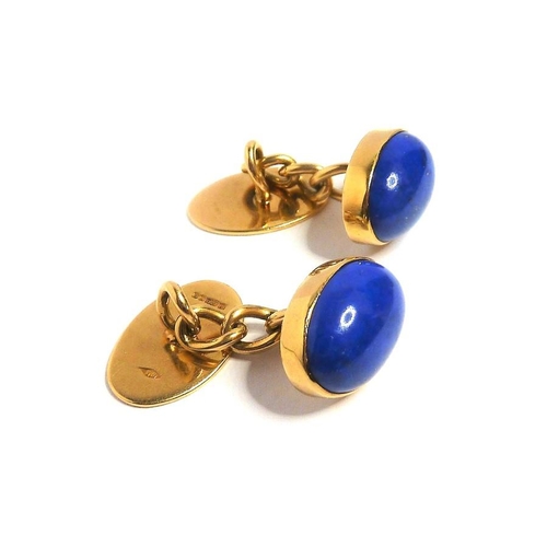 306 - A pair of oval lapis lazuli collet and 18-carat yellow-gold plaque cufflinks; together with two yell... 