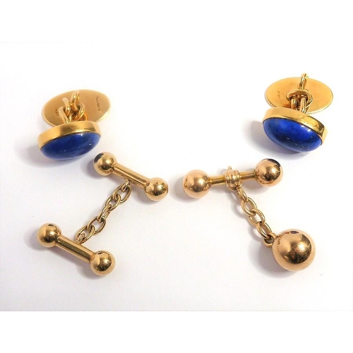 306 - A pair of oval lapis lazuli collet and 18-carat yellow-gold plaque cufflinks; together with two yell... 