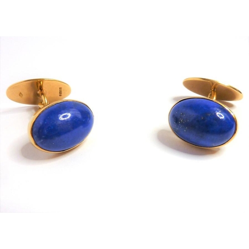 306 - A pair of oval lapis lazuli collet and 18-carat yellow-gold plaque cufflinks; together with two yell... 