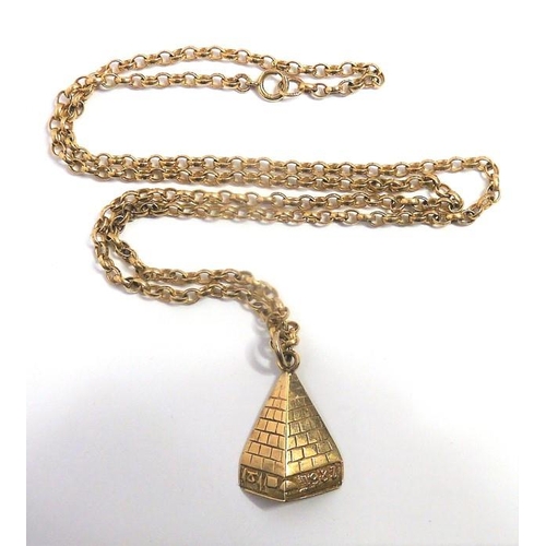 308 - A 9-carat yellow-gold belcher link chain necklace suspending a 9-carat yellow-gold pendant, London h... 