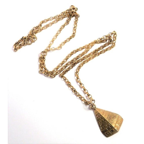 308 - A 9-carat yellow-gold belcher link chain necklace suspending a 9-carat yellow-gold pendant, London h... 