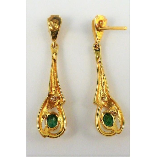 309 - A pair of gold, emerald and diamond earrings (The cost of UK postage via Royal Mail Special Delivery... 