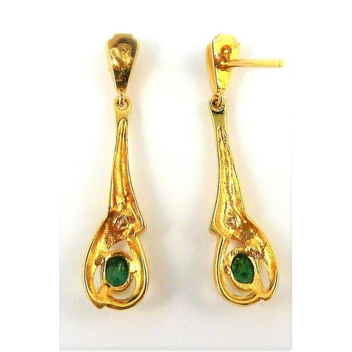 309 - A pair of gold, emerald and diamond earrings (The cost of UK postage via Royal Mail Special Delivery... 