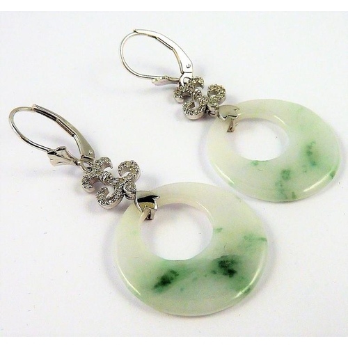 317 - A pair of white-gold and jade earrings (The cost of UK postage via Royal Mail Special Delivery for t... 