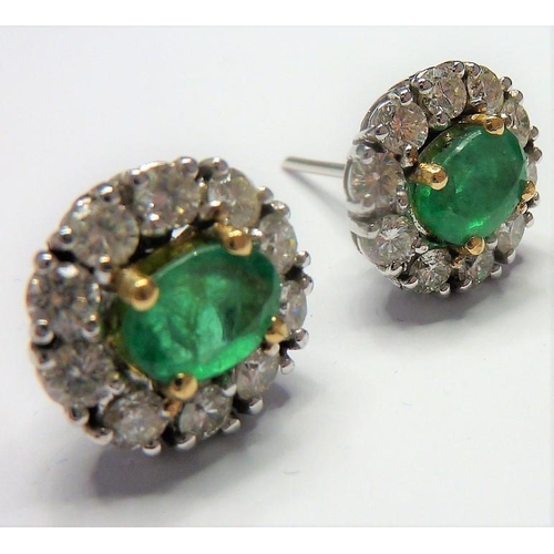 339 - A pair of fine emerald and diamond cluster earrings ((total weight approx. 7.22g) (The cost of UK po... 