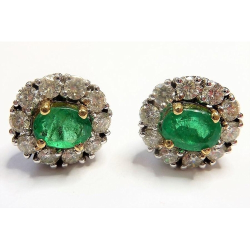 339 - A pair of fine emerald and diamond cluster earrings ((total weight approx. 7.22g) (The cost of UK po... 