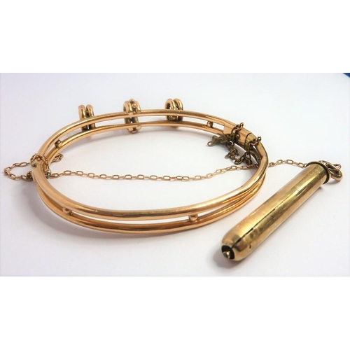 365 - A Victorian yellow-gold pencil hinged bangle, the two bands conjoined at the top with a detachable p... 