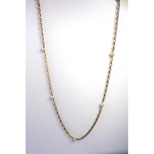 367 - A 9-carat yellow-gold filed belcher link chain necklace with cultured pearl spacers