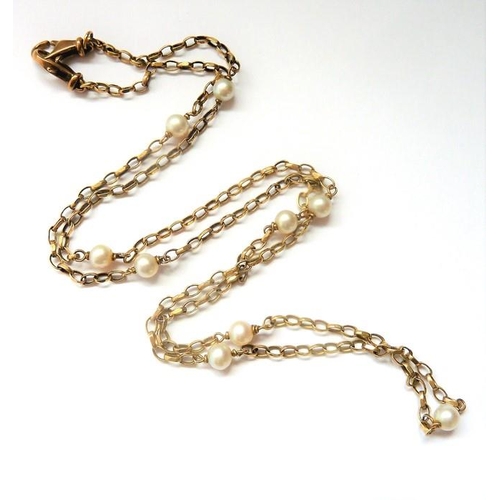 367 - A 9-carat yellow-gold filed belcher link chain necklace with cultured pearl spacers