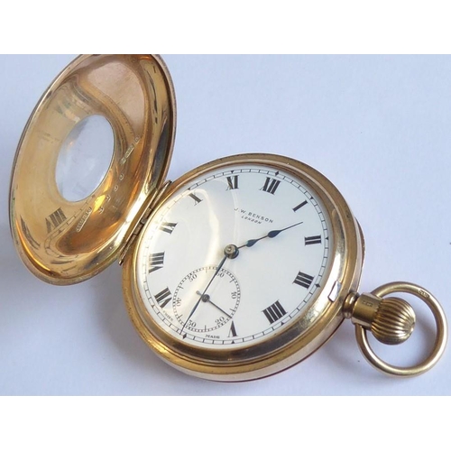 376 - A gentleman's early 20th century 9-carat yellow-gold-cased half hunter pocket watch; the outer case ... 