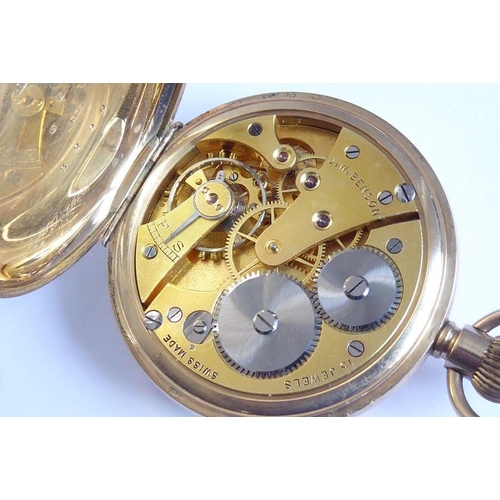 376 - A gentleman's early 20th century 9-carat yellow-gold-cased half hunter pocket watch; the outer case ... 