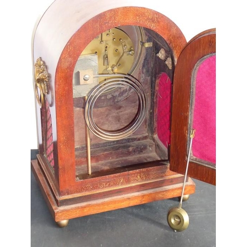 377 - A 19th century mahogany and bras inlaid eight day bracket clock; white enamel dial with Roman numera... 