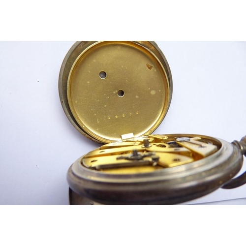 390 - A gentleman's late 19th/early 20th century full hunter pocket watch; the front case with engine turn... 