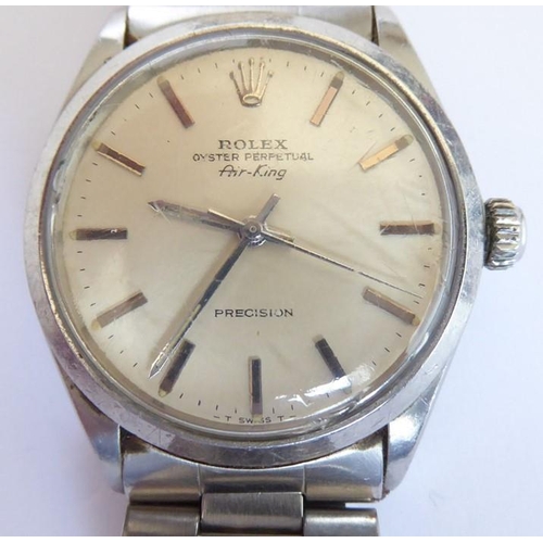 393 - A gentleman's steel-cased Rolex Oyster Perpetual Air-King Precision wristwatch; silver dial with bat... 