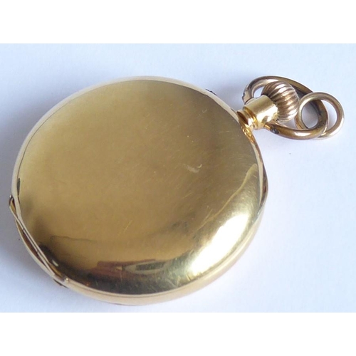 399 - A lady's late 19th/early 20th century 18-carat gold-cased (marked 18K) half hunter pocket watch; the... 