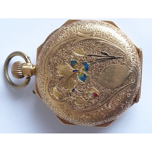 400 - A late 19th/early 20th century octagonal-cased yellow-metal (indistinctly marked 14K) pocket watch; ... 