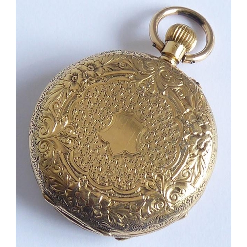 403 - A lady's late 19th/early 20th century 18-carat yellow-gold cased (marked 18K) full Hunter pocket wat... 