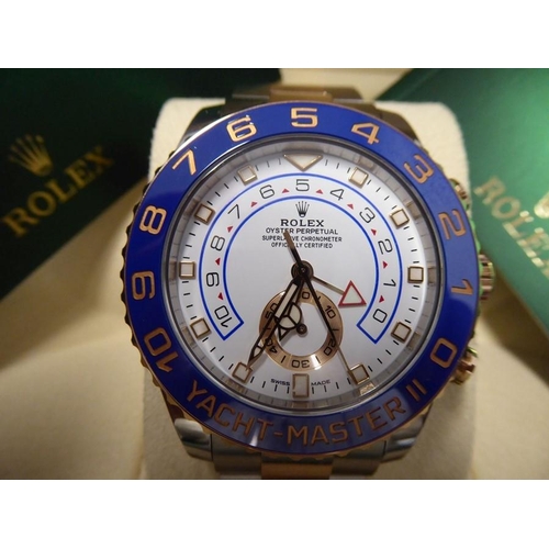 408 - A Rolex Oyster Perpetual bi-metal Yacht-master II wristwatch; rose-gold and steel and with white dia... 