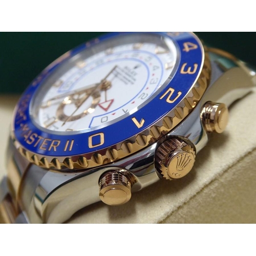 408 - A Rolex Oyster Perpetual bi-metal Yacht-master II wristwatch; rose-gold and steel and with white dia... 