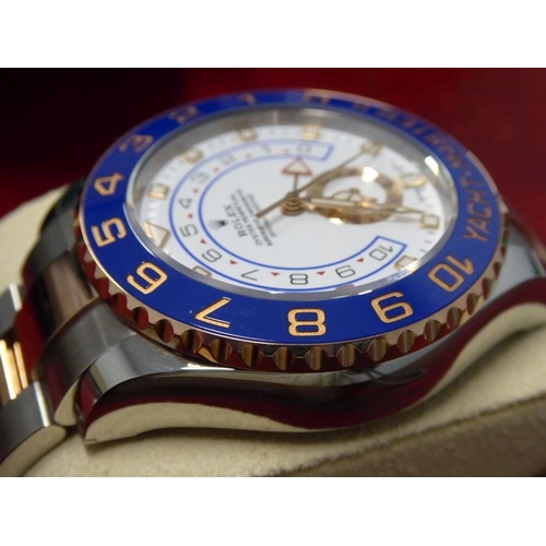 408 - A Rolex Oyster Perpetual bi-metal Yacht-master II wristwatch; rose-gold and steel and with white dia... 