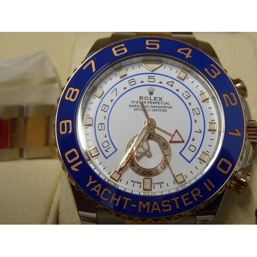 408 - A Rolex Oyster Perpetual bi-metal Yacht-master II wristwatch; rose-gold and steel and with white dia... 