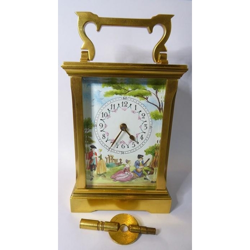 414 - A fine and modern gilt-metal Halcyon Days carriage clock timepiece in the 19th century style (20th c... 