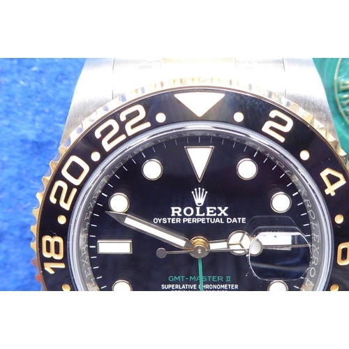 416 - A  gentleman's Rolex bi-metal GMT Master II Oyster Perpetual Date: originally purchased February 201... 