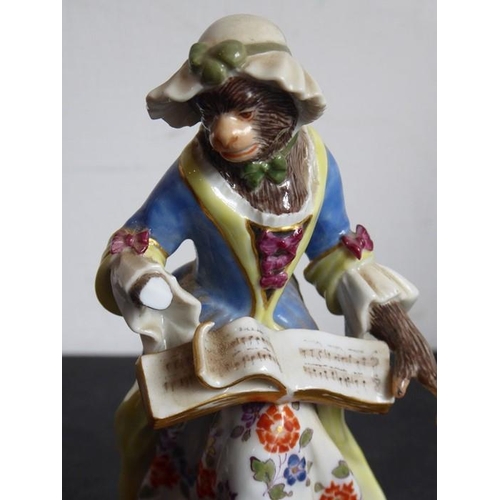 43 - Four hand-decorated 19th century Meissen porcelain monkey band figures (damaged and reparations) (ta... 