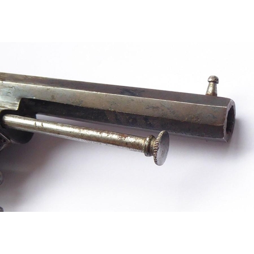 433 - A Rimfire pocket pistol, circa 1860-1870, single action, folding trigger, signed on top of octagonal... 