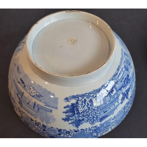 44 - An early 19th century blue-and-white transfer decorated pearlware punch bowl and circular cover; the... 