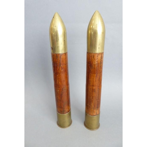 447 - A very rare pair of wood-and-brass 40mm Vickers S Class machine gun drill rounds (the accurate and h... 