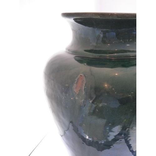 45 - An extremely large and heavy late 19th art pottery terracotta vase with dark-green glaze and in the ... 