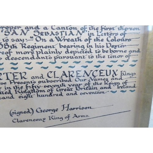 454 - A copy of the Grant of Arms to Lt.-Col. Edward Miles by authority of the Prince Regent, the Garter P... 