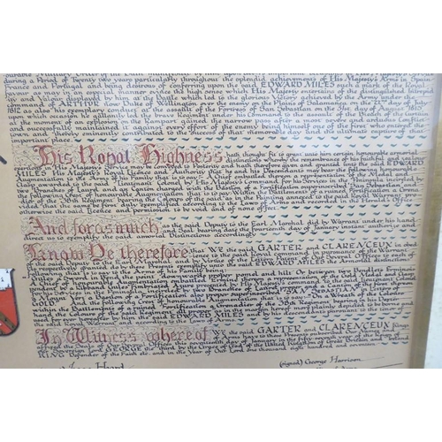 454 - A copy of the Grant of Arms to Lt.-Col. Edward Miles by authority of the Prince Regent, the Garter P... 