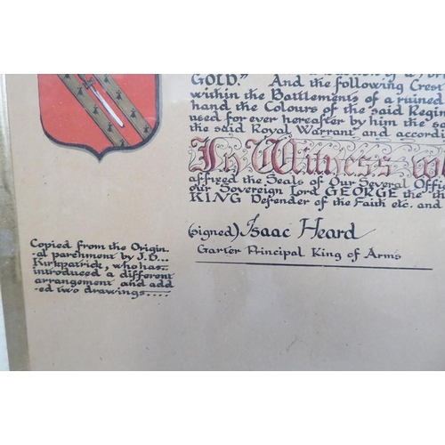 454 - A copy of the Grant of Arms to Lt.-Col. Edward Miles by authority of the Prince Regent, the Garter P... 