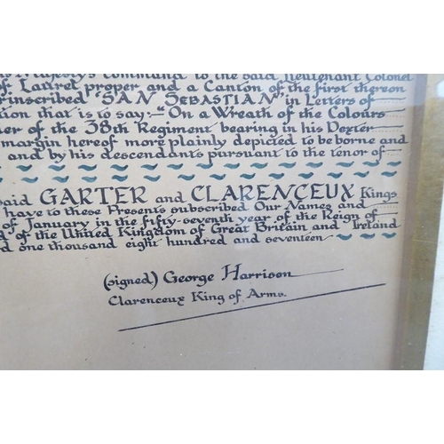 454 - A copy of the Grant of Arms to Lt.-Col. Edward Miles by authority of the Prince Regent, the Garter P... 