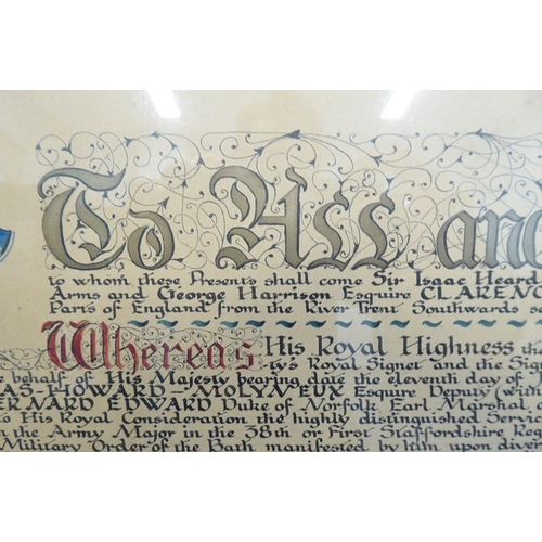 454 - A copy of the Grant of Arms to Lt.-Col. Edward Miles by authority of the Prince Regent, the Garter P... 